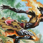 MTG art showing a flame elemental person from the plane of lorwyn.
