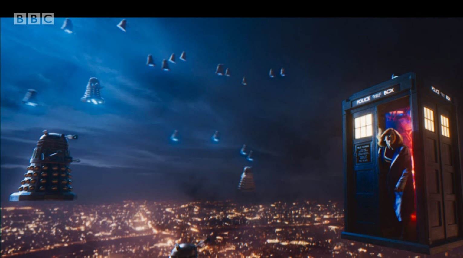 Captain Jack Harkness makes a dramatic return, injecting familiar energy and reassurance into the episode.