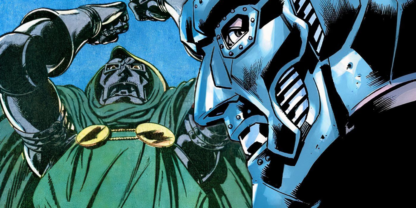 Ultimate Doctor Doom with the original Doom standing behind him.
