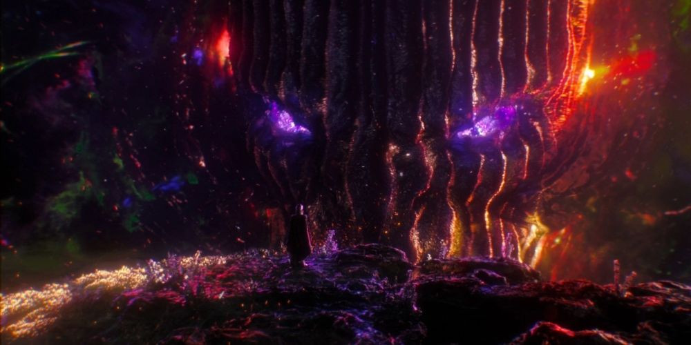 Stephen Strange confronts Dormammu in the Dark Dimension in Doctor Strange